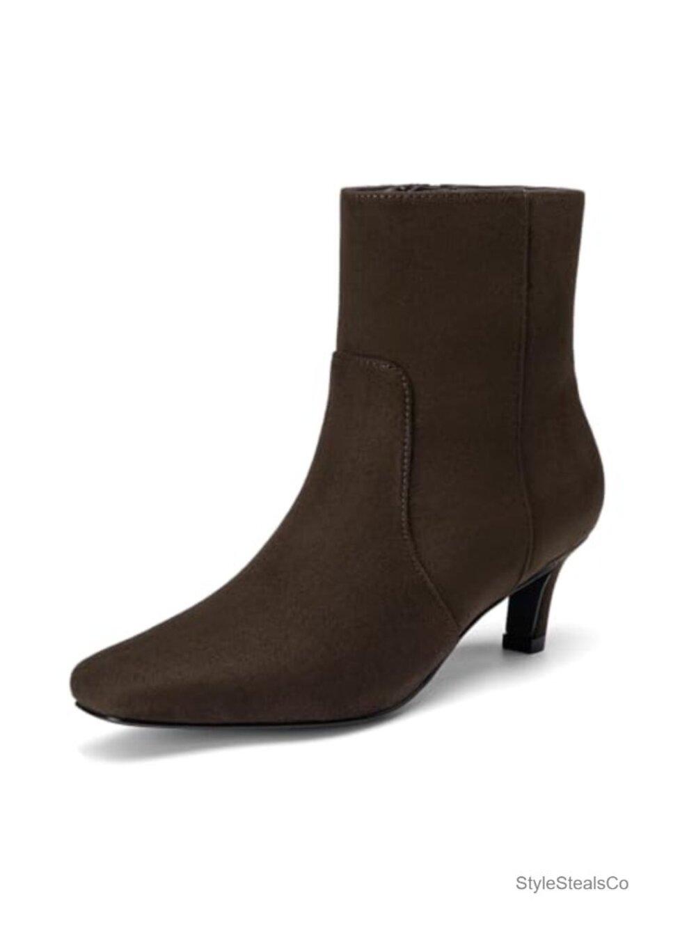 Square Toe Low Heel Ankle Boots with Side Zipper Cushioned Suede Booties